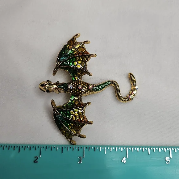 Dripping Oil Enamel Dragon Brooch Retro Style Pin Rhinestone Sparkling Goth Punk - Picture 7 of 7